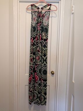 R&M Richards Black Maxi Dress with Pink, Teal and Red Paisley Print